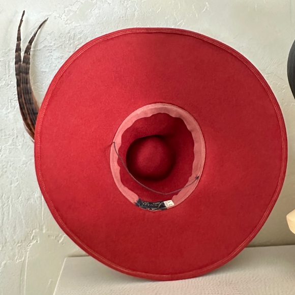AMAZING 1940s' PUMPKIN COLOR FELT WIDE BRIM HAT WITH LARGE PHEASANT FEATHERS - Picture 11 of 12